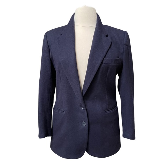 Vintage Navy Blue Wool 2 Button Blazer with Front Pockets by Michele Size: 12 - Picture 1 of 13